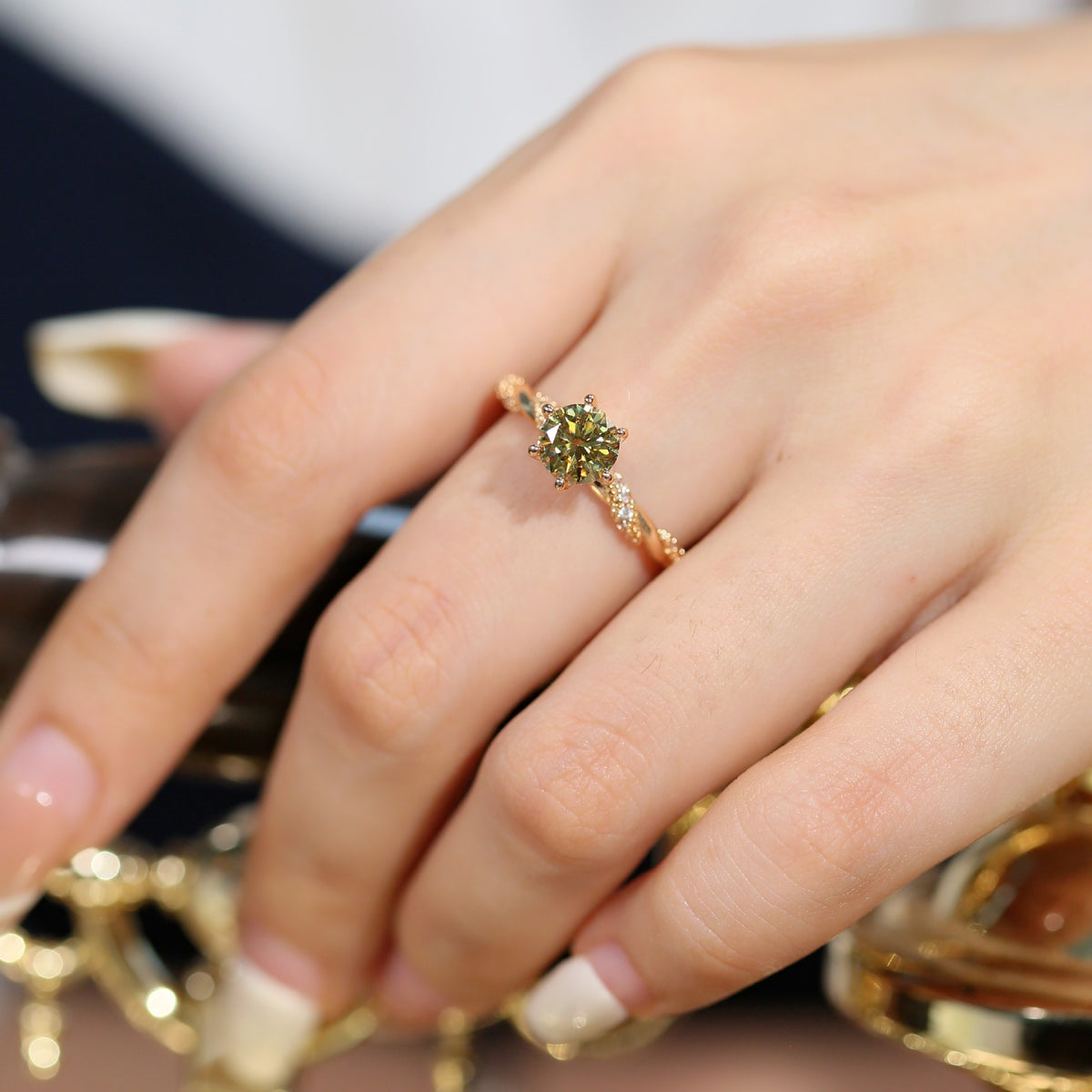 Round Cut Moissanite Ring for Women, 18K Gold-Plated Twist Band Engagement or Promise Ring, Size 9-20 product image
