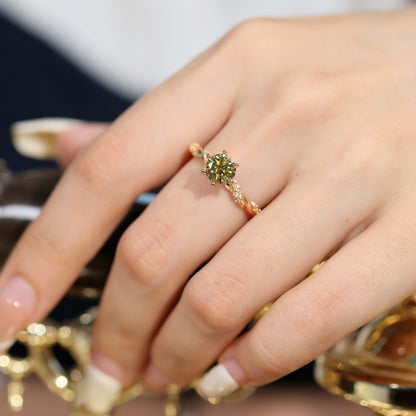 Round Cut Moissanite Ring for Women, 18K Gold-Plated Twist Band Engagement or Promise Ring, Size 9-20