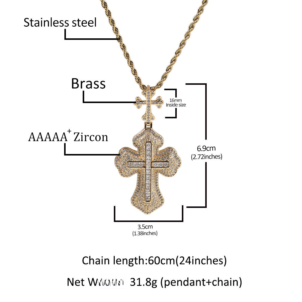 Cubic Zirconia Cross Pendant Necklace with Twisted Chain for Women and Couples product image