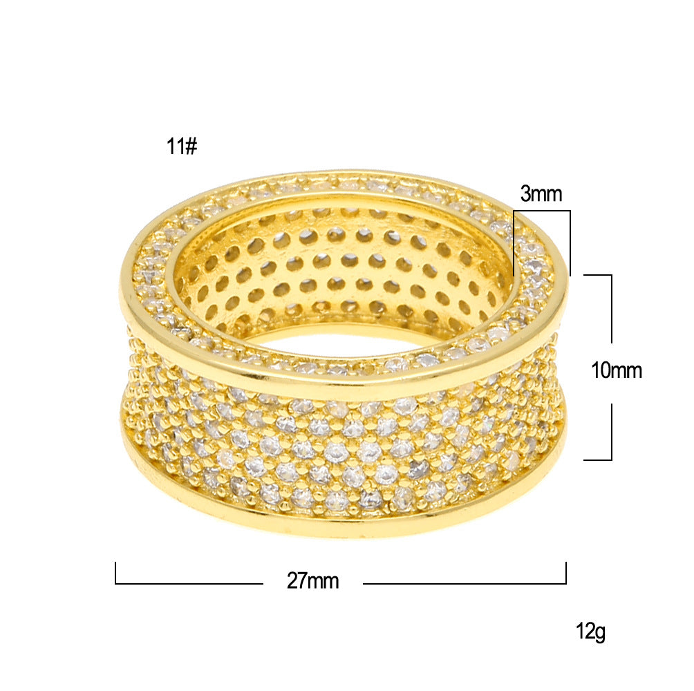 Unisex Gold & Silver Plated Pave Diamond Look Statement Ring - Round Wide Band in Sizes 8 9 10 11 product image