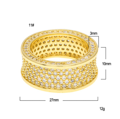 Unisex Gold & Silver Plated Pave Diamond Look Statement Ring - Round Wide Band in Sizes 8 9 10 11