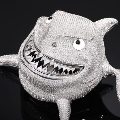 Iced Out Shark Pendant Necklace for Men with Stainless Steel Twist Chain