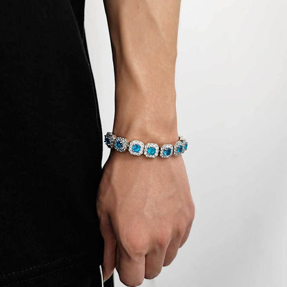 12 mm Blue Round Halo CZ Link Hip Hop Bracelet with Copper Base - CHA190