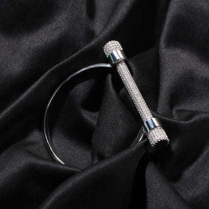 Cubic Zirconia Circle Cuff Bracelet for Women - Trendy Statement Bangle in Gold or Silver Tone