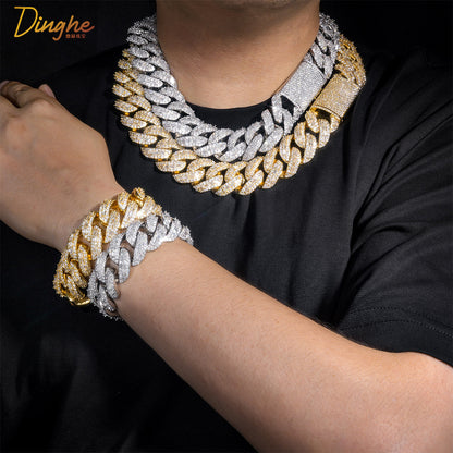 25mm Iced Out Cuban Link Chain Bracelet/Necklace, Chunky Cubic Zirconia Hip Hop Jewelry