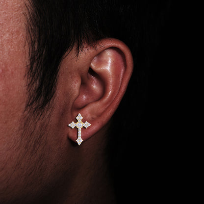 Cross Stud Earrings with Clear Stone Cluster Design