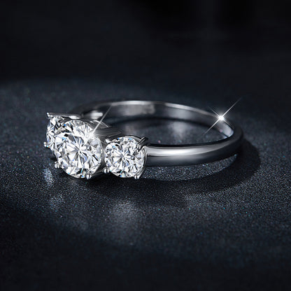Moissanite Three-Stone Ring for Women, 925 Silver, 6.5mm Round Cut