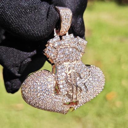 Iced Out Money Heart Pendant for Unisex