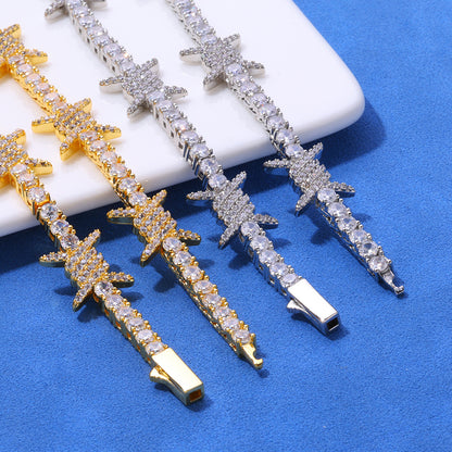Starburst CZ Tennis Hip Hop Bracelet with Copper Base - CHA275