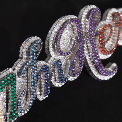 Iced Out Letter Pendant Cuban Link Chain Necklace in Silver Tone for Women and Men