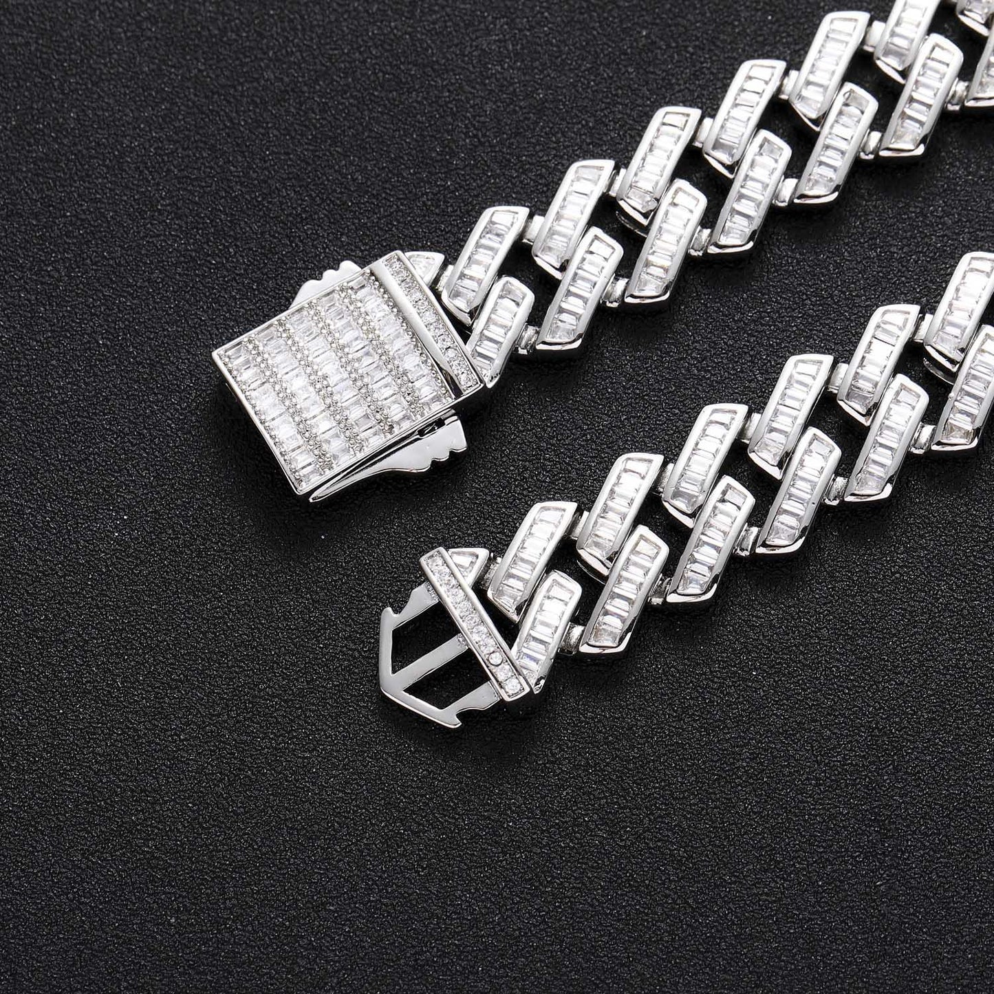 Hip Hop Light Luxury Square Diamond Shape Cuban Link Cubic Zirconia Necklace for Men