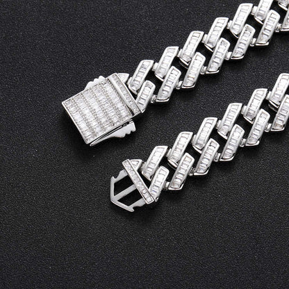 Hip Hop Light Luxury Square Diamond Shape Cuban Link Cubic Zirconia Necklace for Men