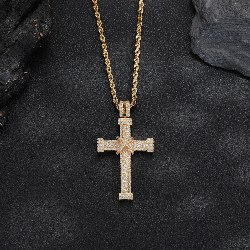 Rope Chain Cross Pendant Necklace, Iced Out Hip Hop Cross Charm, Unisex Statement Jewelry product image