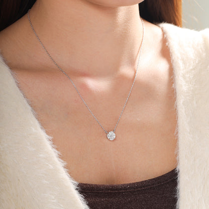 S925 Sterling Silver Moissanite Cluster Pendant Necklace, Round Pavé Collarbone Chain