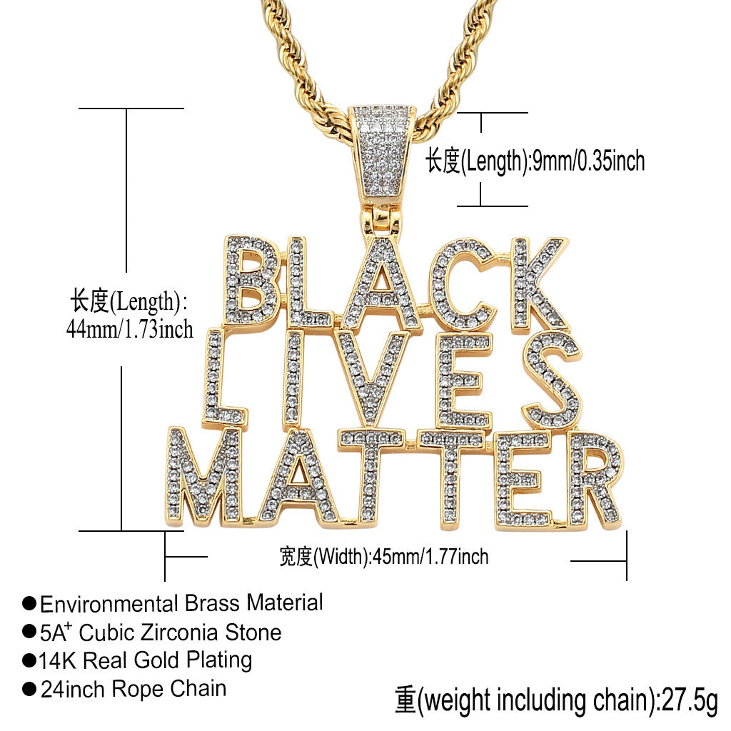 Hip Hop Letter Cubic Zirconia Pendant Necklace for Men and Women