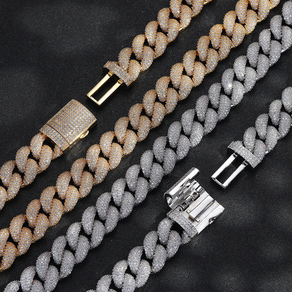 Iced Out Cuban Link Chain Necklace & Bracelet Set, 20MM Zircon Pavé Hip Hop Jewelry, Unisex