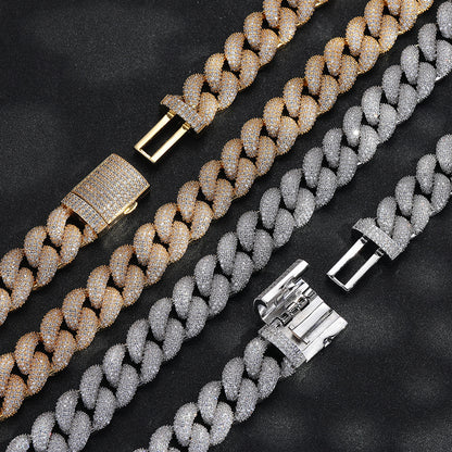 Iced Out Cuban Link Chain Necklace & Bracelet Set, 20MM Cubic Zirconia Pavé Hip Hop Jewelry, Unisex