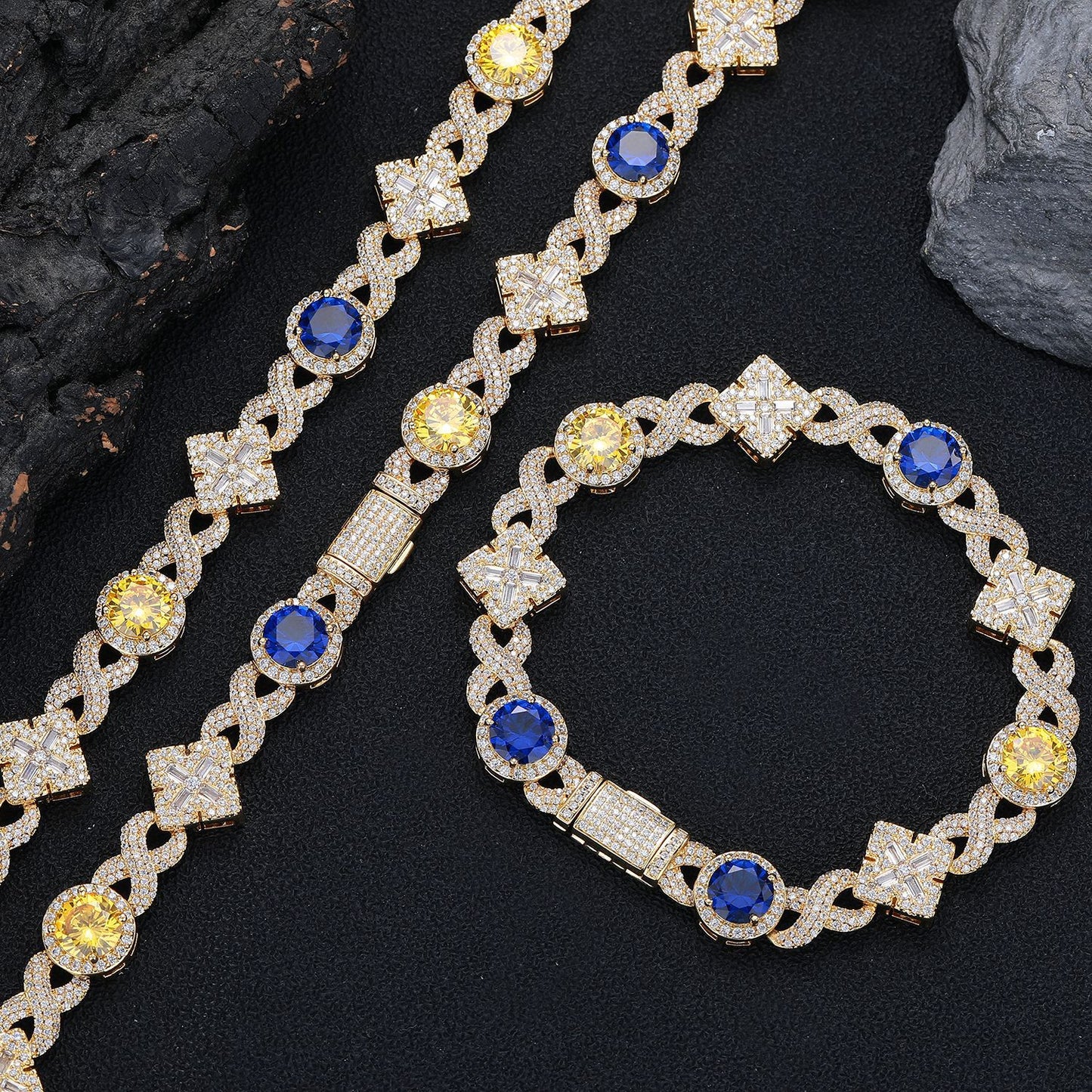 Unisex Geometric Zircon Square Pendant Link Chain Necklace Bracelet