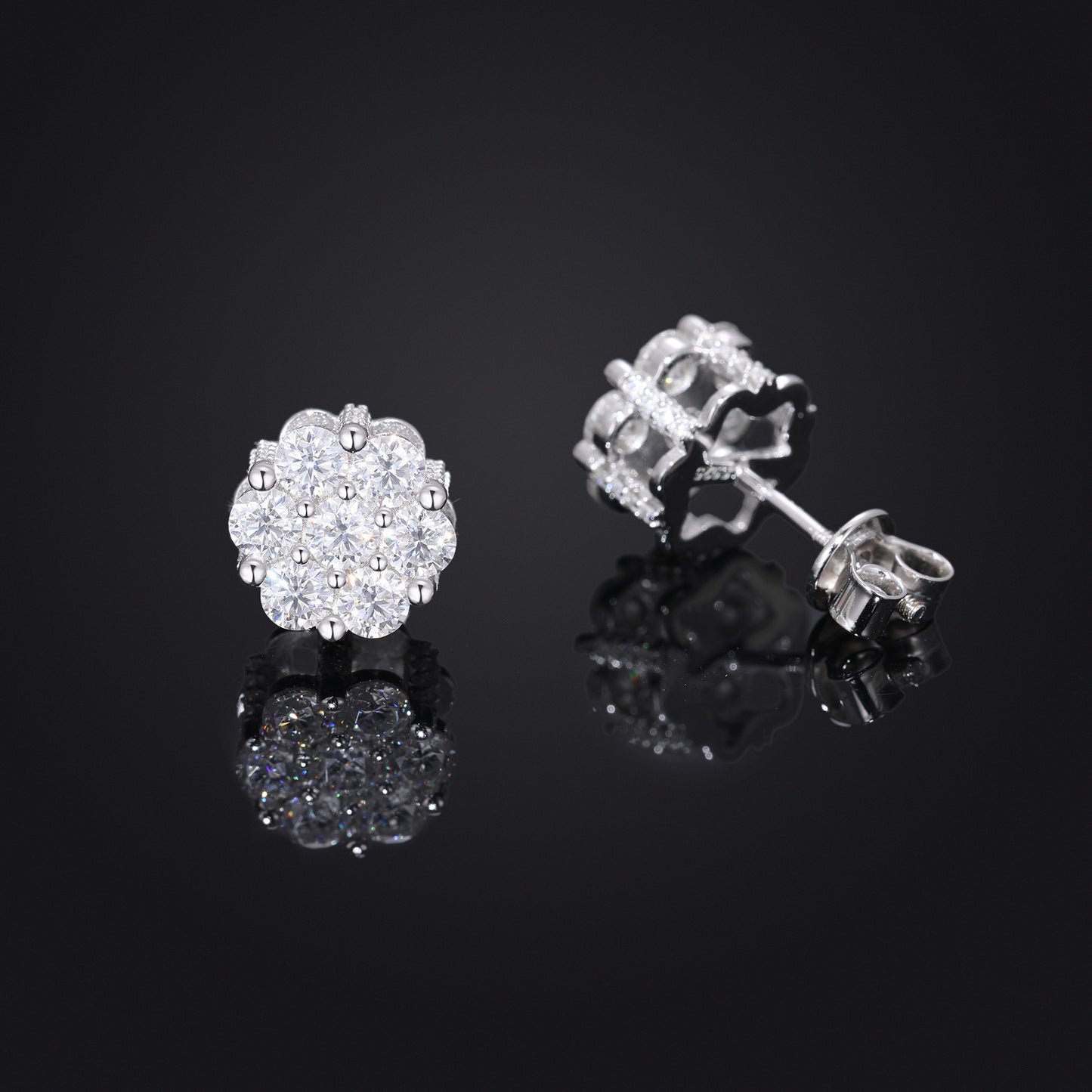 Moissanite Round Cluster Stud Earrings for Women, Sparkling Ear Studs product image