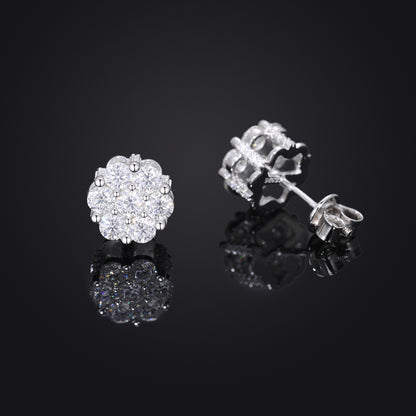 Moissanite Round Cluster Stud Earrings for Women, Sparkling Ear Studs