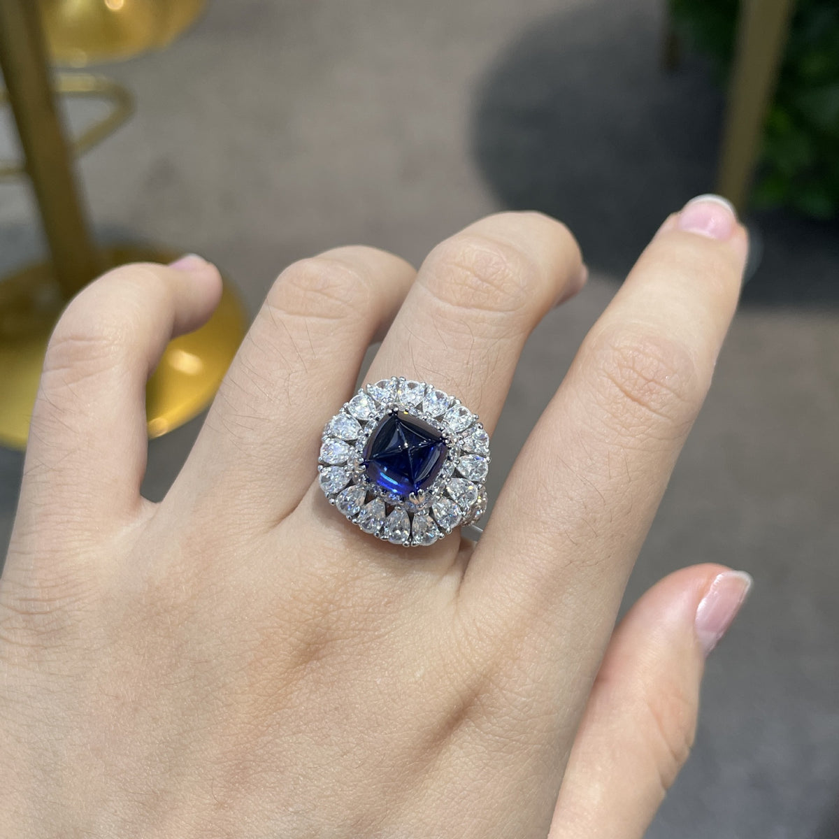 Vintage Cushion-Cut Gemstone Halo Ring, S925 Silver 18K Gold Plated product image
