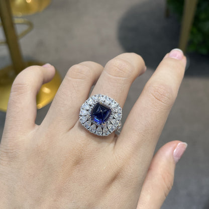Vintage Cushion-Cut Gemstone Halo Ring, S925 Silver 18K Gold Plated