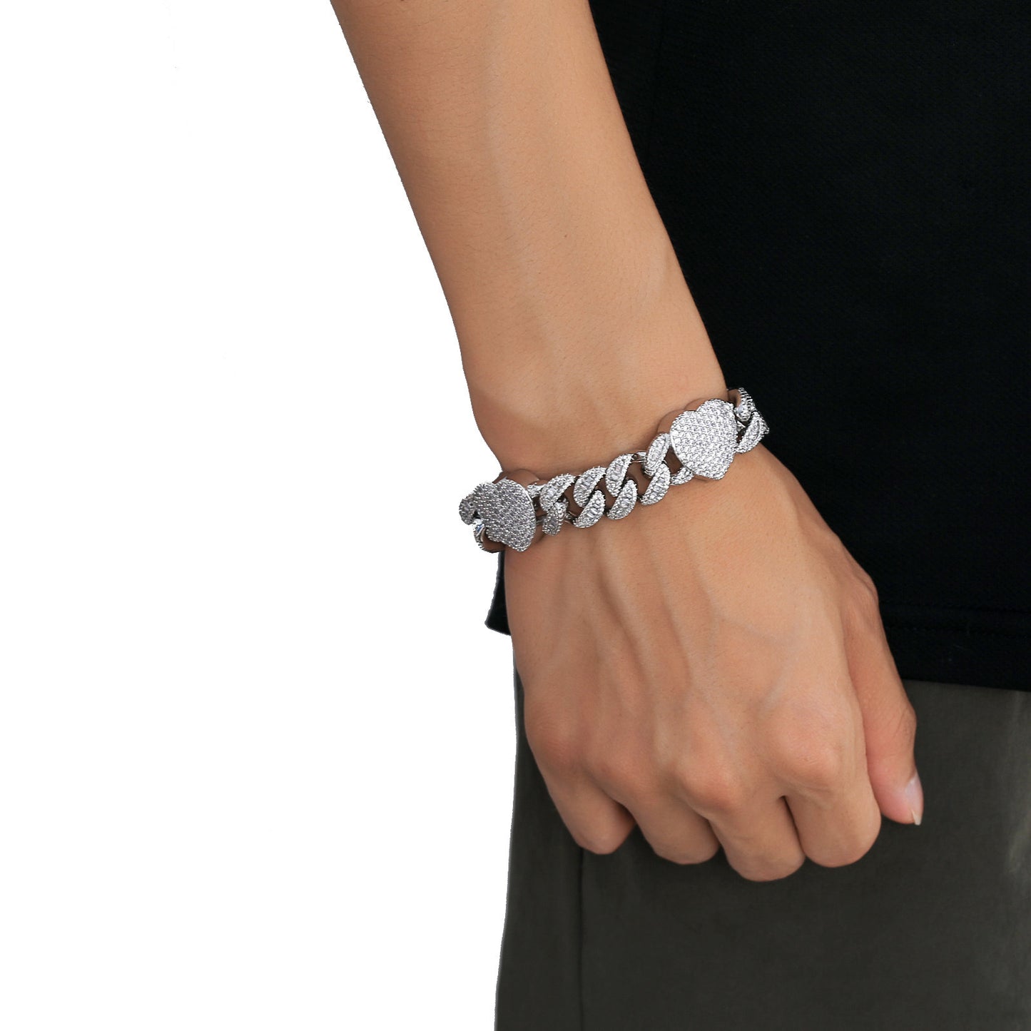 Hip Hop Heart Cuban Link Copper Bracelet for Men