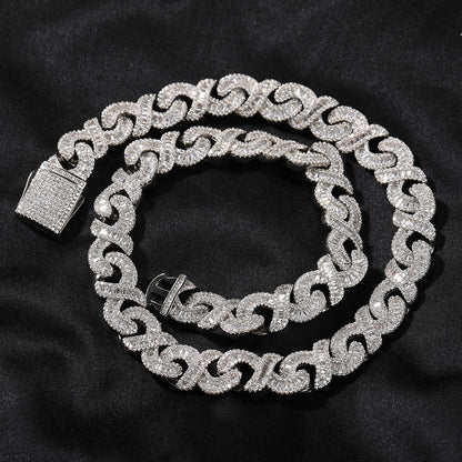 Infinity Link Cuban Chain Necklace & Bracelet with Cubic Zirconia - Unisex Statement Pendant Chain in Gold Plated or Silver Plated