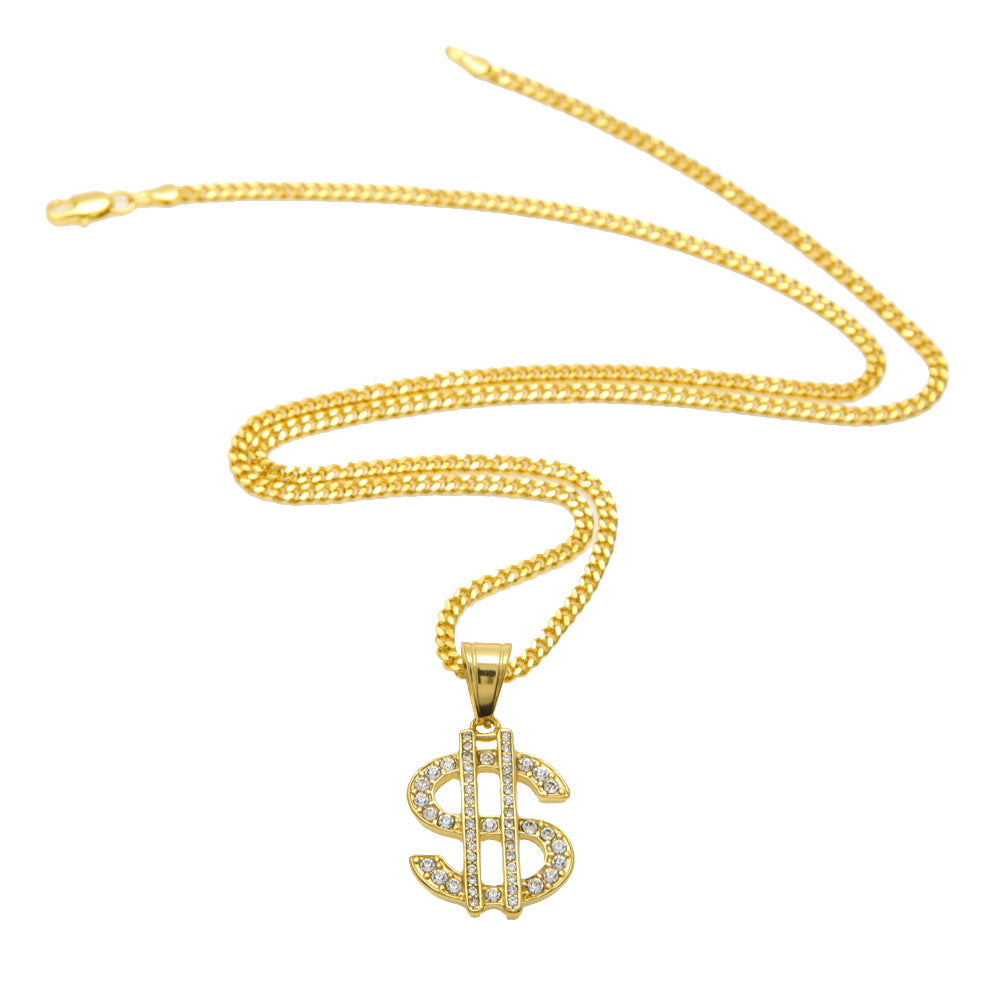 Gold Plated Stainless Steel Dollar Sign Pendant Necklace with 3mm Cuban Chain product image