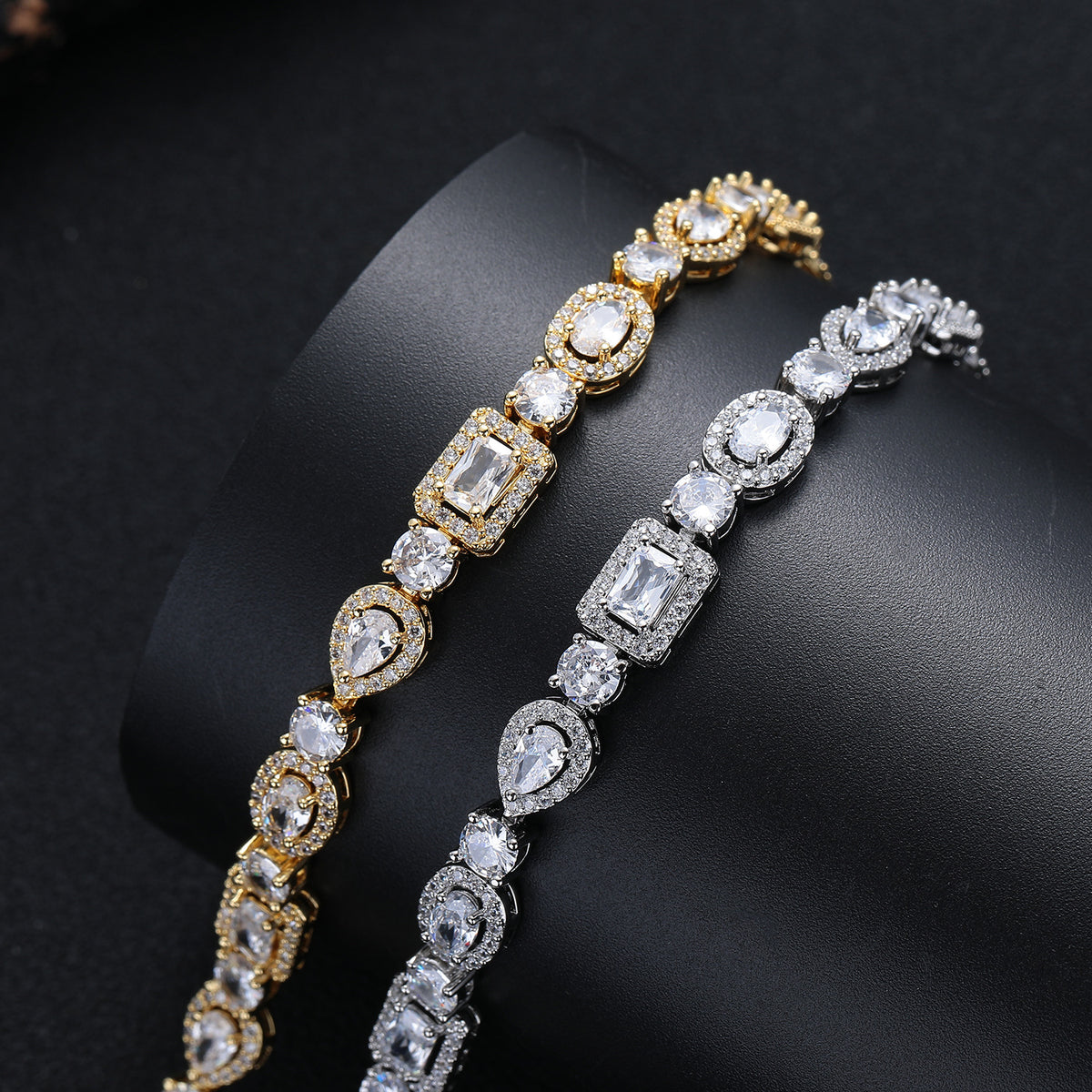 Geometric Cubic Zirconia Tennis Bracelet, Korean Style Link Bangle for Men Women, 8mm Width, 6-9 Inch Sizes product image