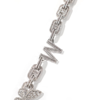 Personalized Iced Butterfly Letter Necklace Silver Plated Chain Pendant for Women and Men