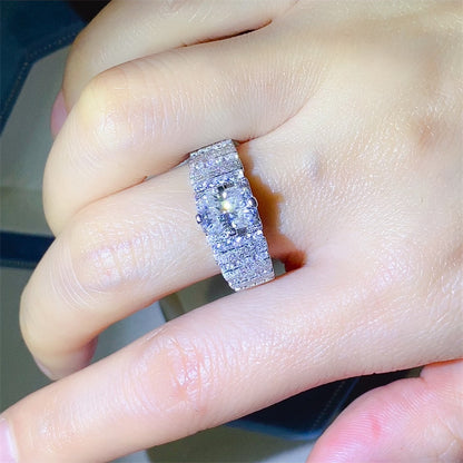 2 Carat Radiant Cut Moissanite Ring for Men in PT950, D Color VVS1 U-Shape Band