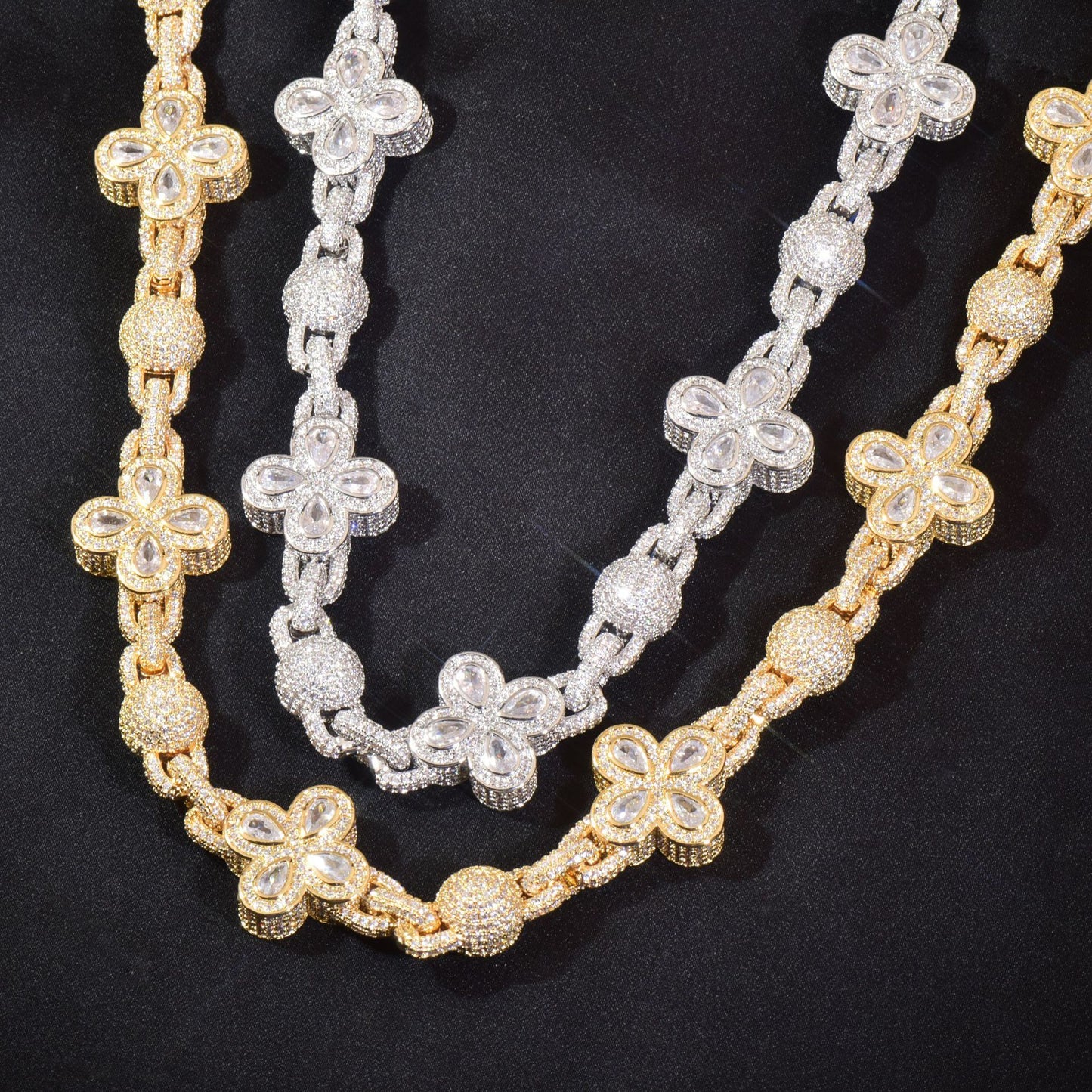 Unisex Iced Out Flower Statement Necklace
