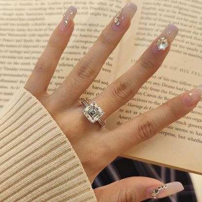 5 Carat Asscher Cut Moissanite Ring, S925 Sterling Silver