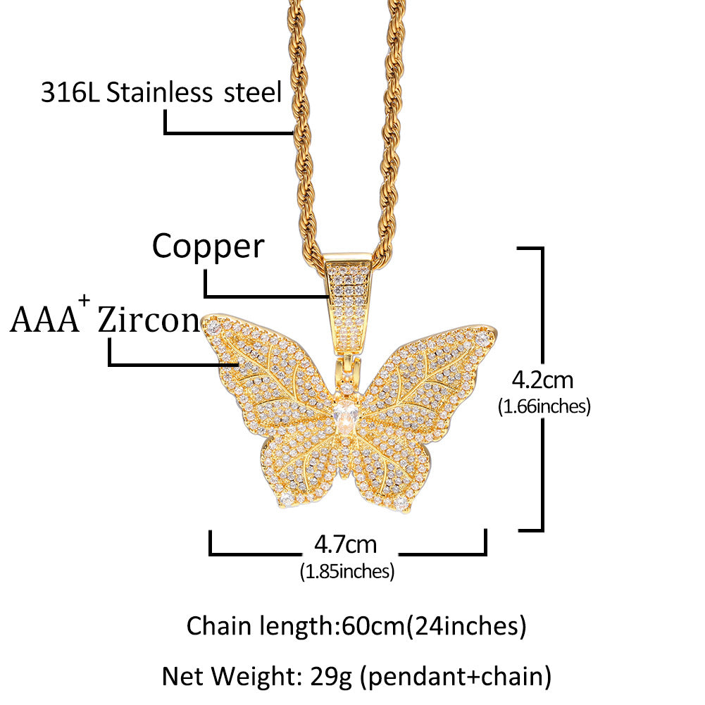 Iced Out Butterfly Pendant Necklace with Cubic Zirconia Chain for Women and Men product image