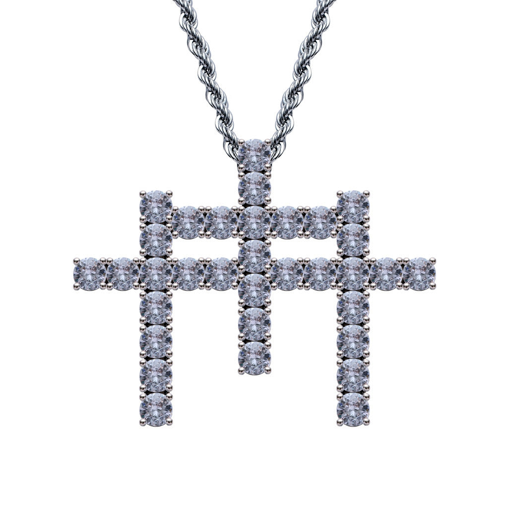 Hip Hop Light Luxury Cross Cubic Zirconia Pendant Necklace for Men and Women