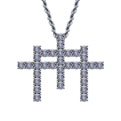 Hip Hop Light Luxury Cross Cubic Zirconia Pendant Necklace for Men and Women