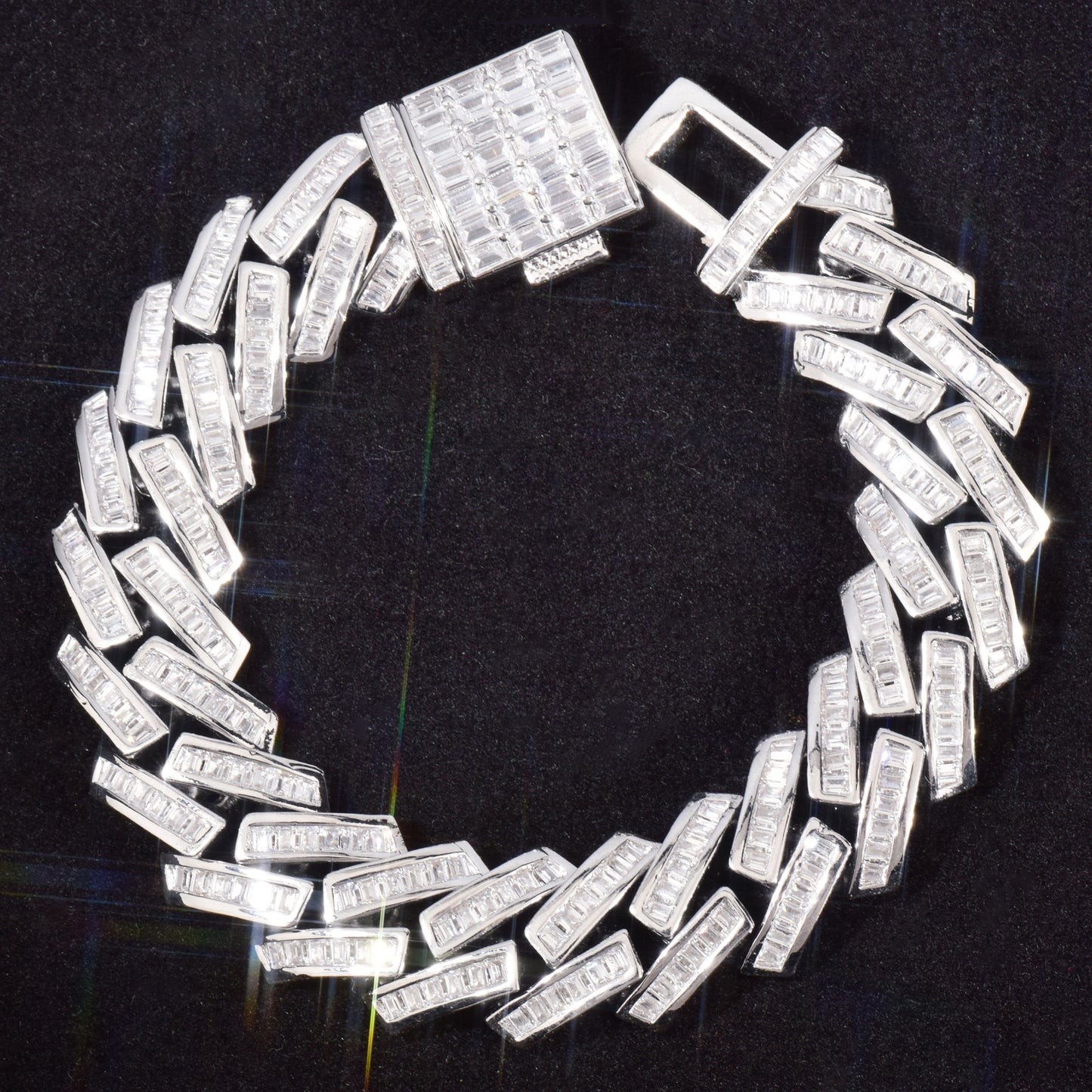 Unisex Iced Rectangle Link Statement Necklace