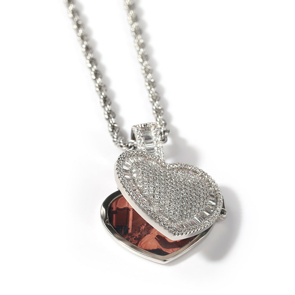 Iced Out Heart Pendant Necklace with Cubic Zirconia Twisted Chain for Women and Men product image