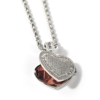 Iced Out Heart Pendant Necklace with Cubic Zirconia Twisted Chain for Women and Men