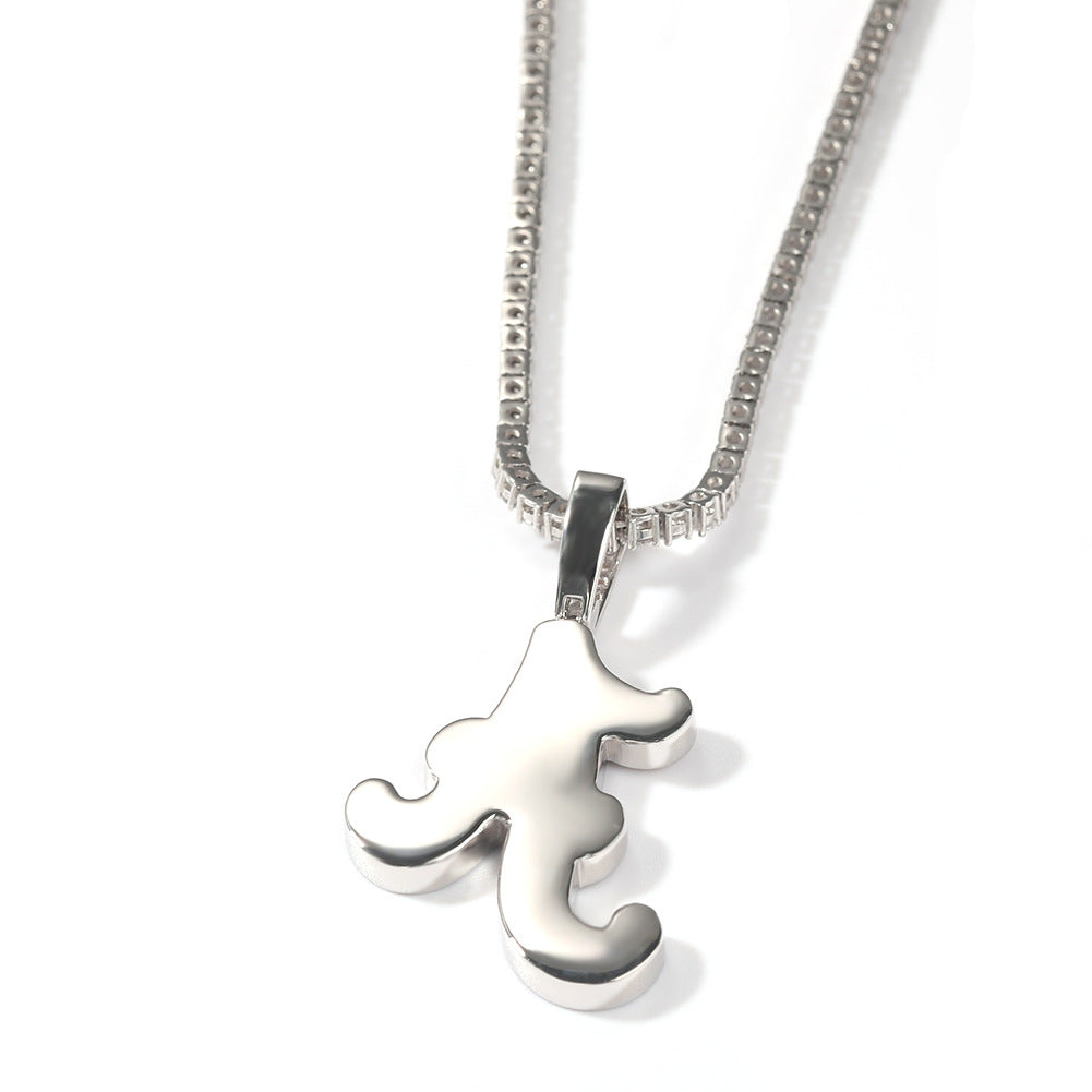 Silver Tone Iced Letter A Pendant Necklace with Rhinestone Chain - Hip Hop Statement Jewelry for Women
