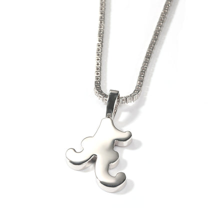 Silver Tone Iced Letter A Pendant Necklace with Rhinestone Chain - Hip Hop Statement Jewelry for Women