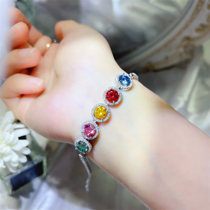 5 Carat Colored Moissanite Tennis Bracelet with Halo Round Stones for Evening, Wedding & Dressy Wear
