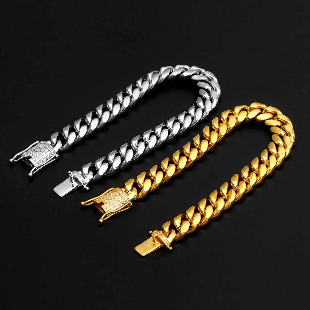 12 mm Polished Cuban with CZ Clasp Stainless steel Bracelet - CHA008 product image