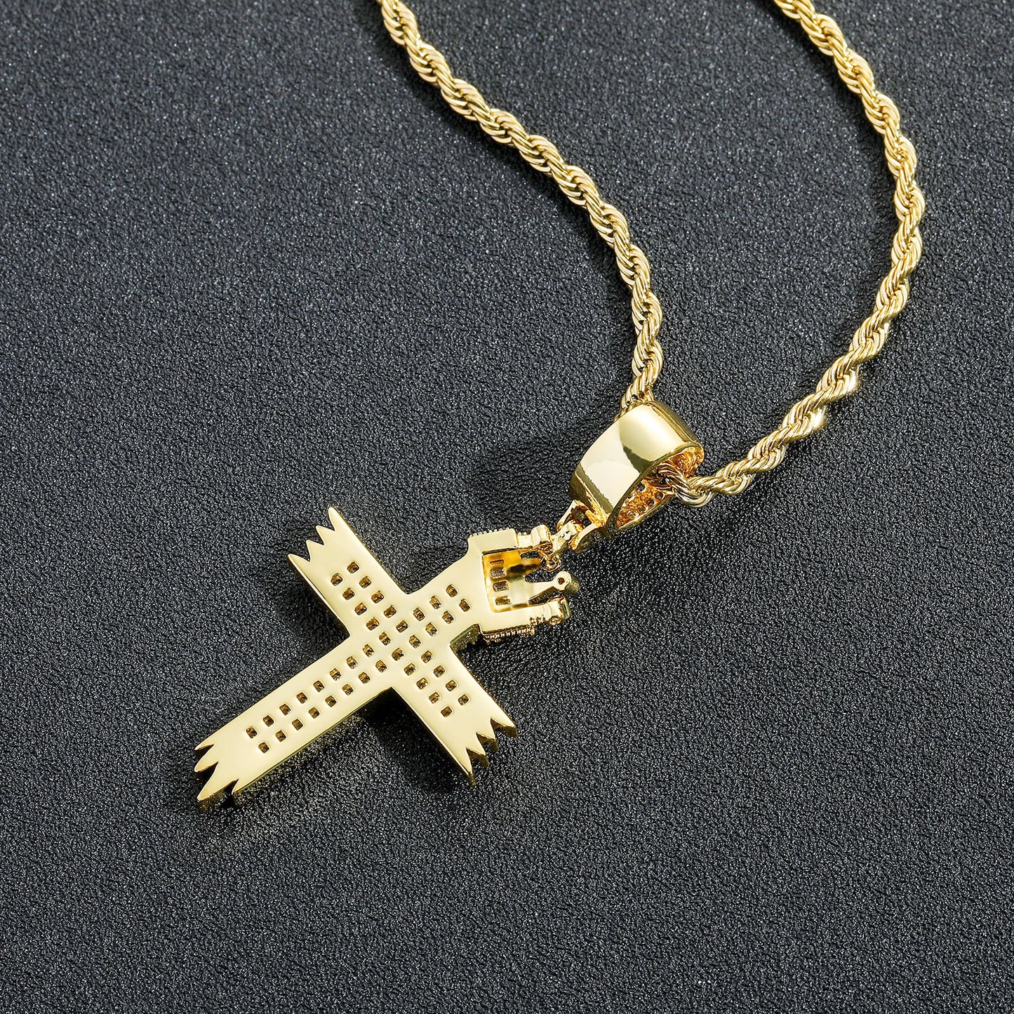 Hip Hop Vintage Cross Crown Copper Pendant Necklace for Men and Women