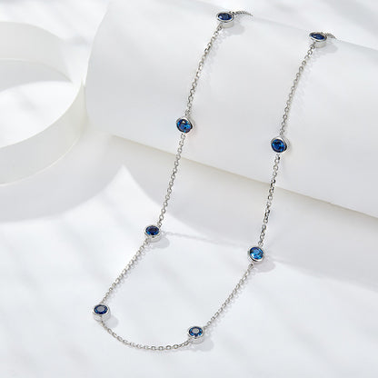 18k Gold Blue Stone Station Choker Necklace