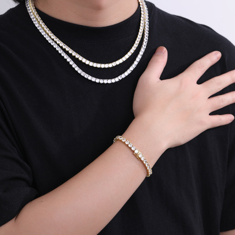 Tennis Chain Bracelet with Zircon Stones, Unisex Hip Hop Link Bracelet, 2MM-5MM Width Options