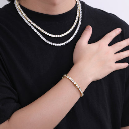Tennis Chain Bracelet with Cubic Zirconia Stones, Unisex Hip Hop Link Bracelet, 2MM-5MM Width Options