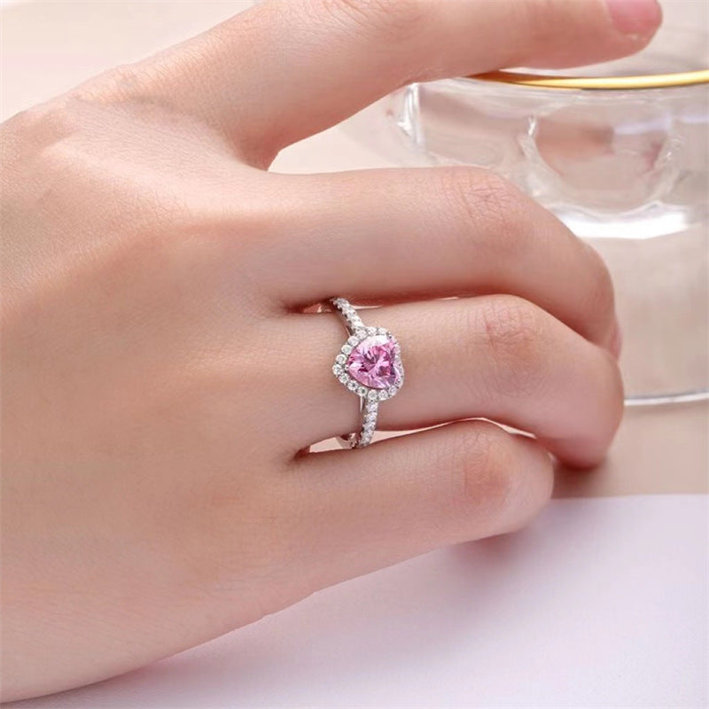 Pink Heart Halo Moissanite Ring for Women, Vintage Style Engagement Ring, Promise Ring, 1 Carat or 2 Carat product image