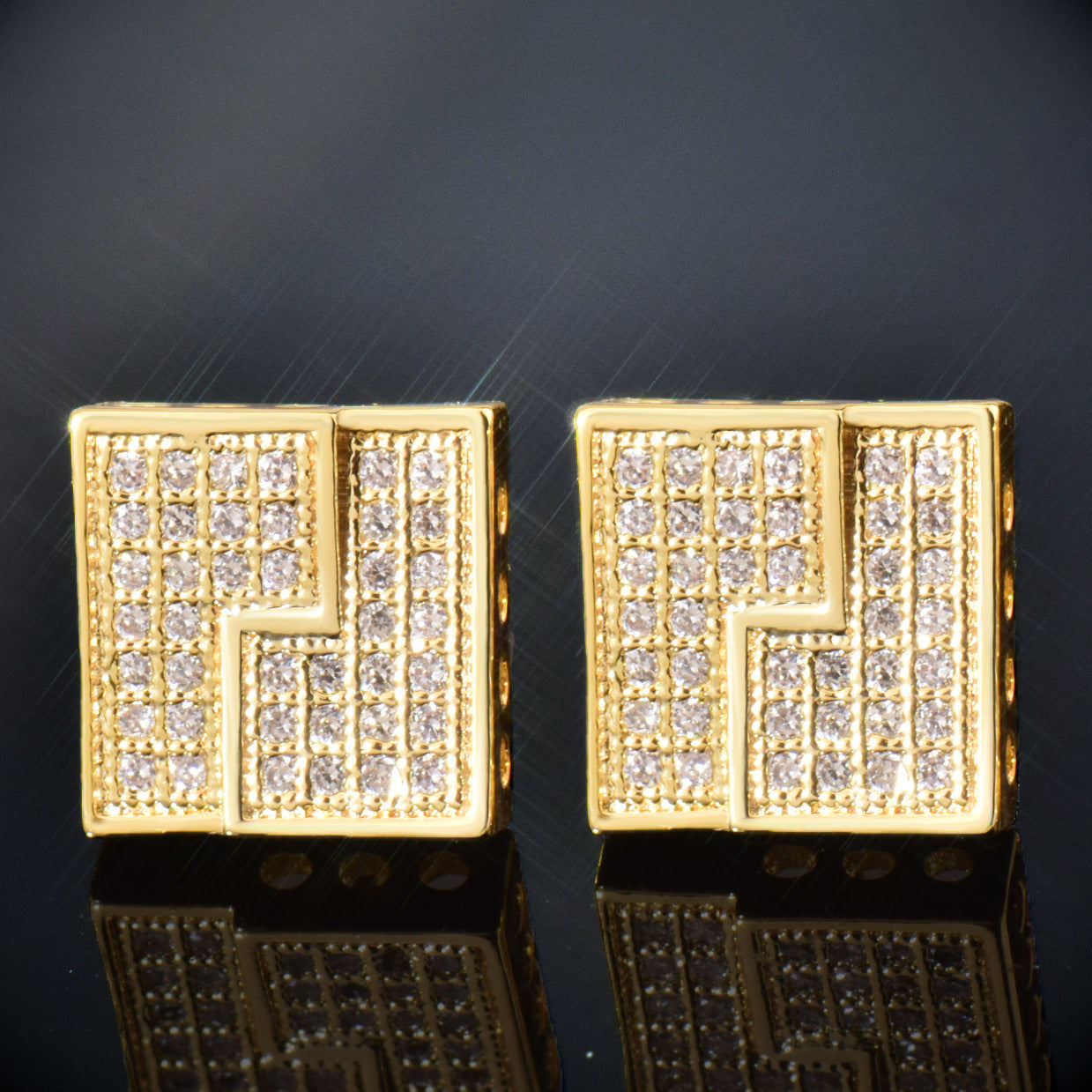 Iced Block Stud Earrings for Men